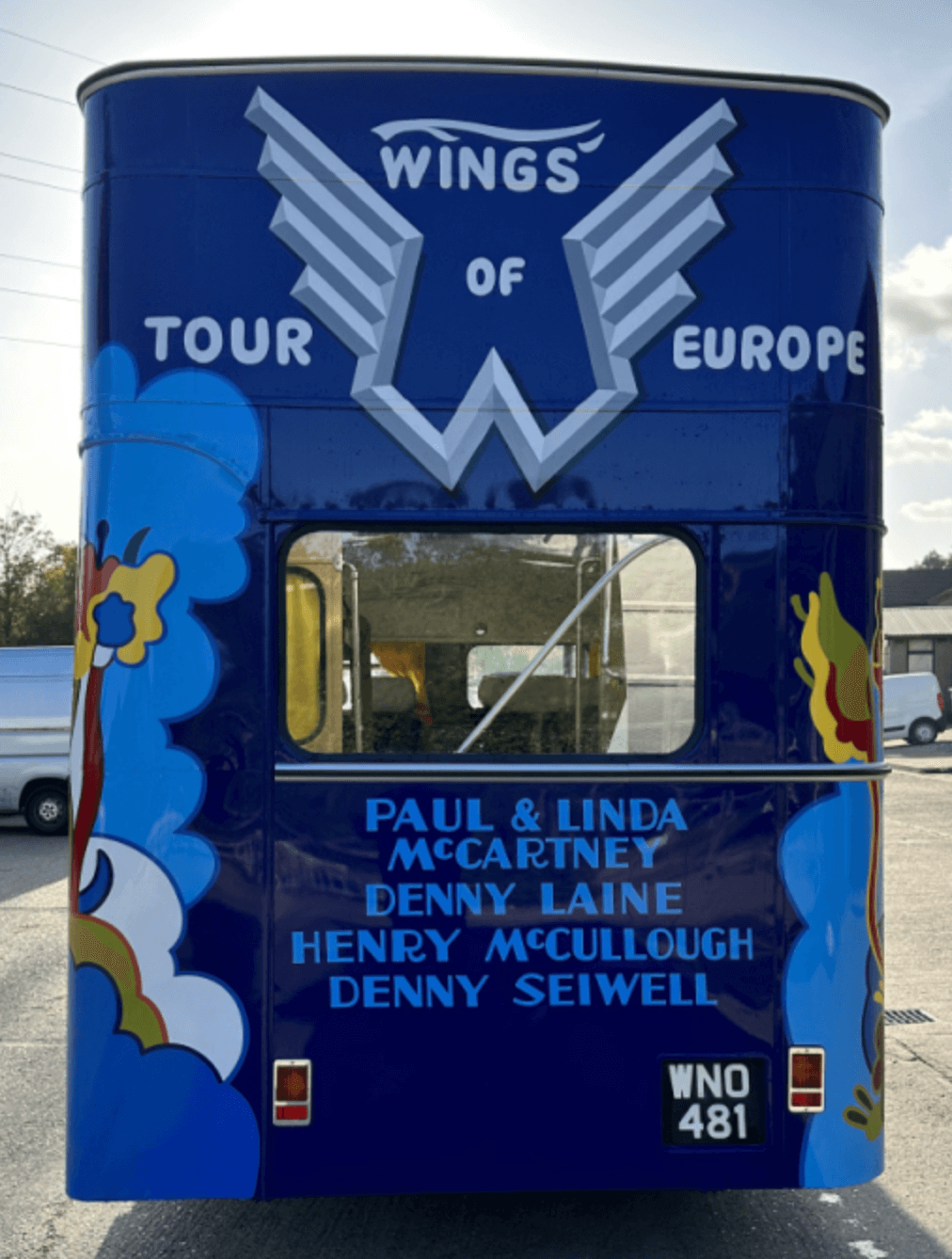 The back part of Paul McCartney’s Wings Tour Bristol double-decker bus