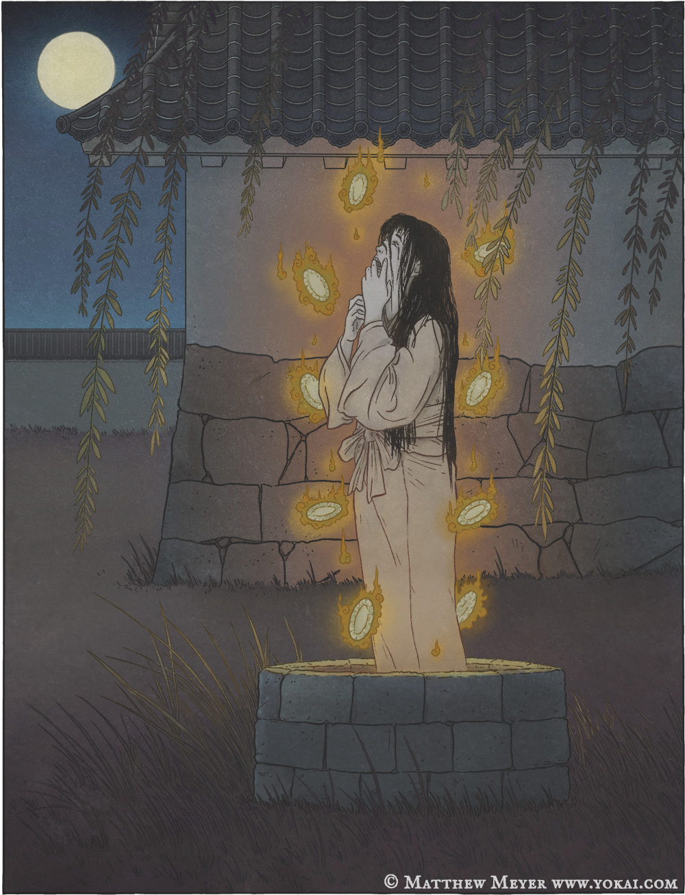 An artistic depiction of the servant Oikiku’s spirit