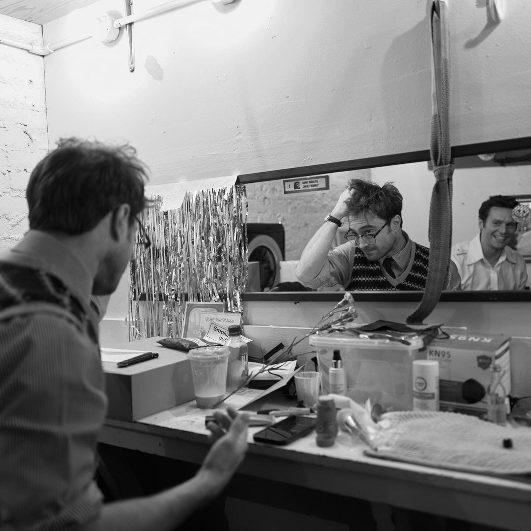 Daniel Radcliffe and Jonathan Groff in the backstage of Merrily We Roll Along