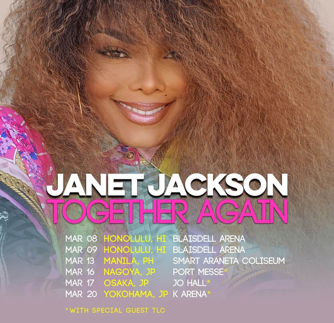 Janet Jackson's post on Instagram expressing her excitement about the upcoming shows in Manila and Japan. This adds to her tour's list of destinations. 