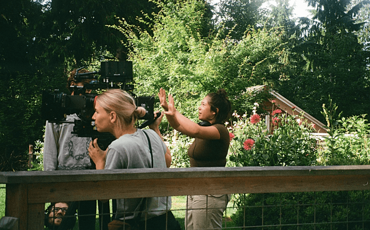 Kenna and cinematographer Sara Mustelin on the set of Peach Fuzz
