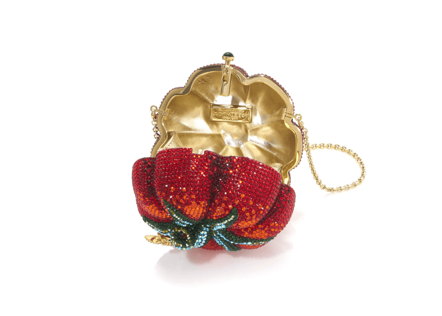 The intersection of food and art in fashion through Judith Leiber's tomato handbag.