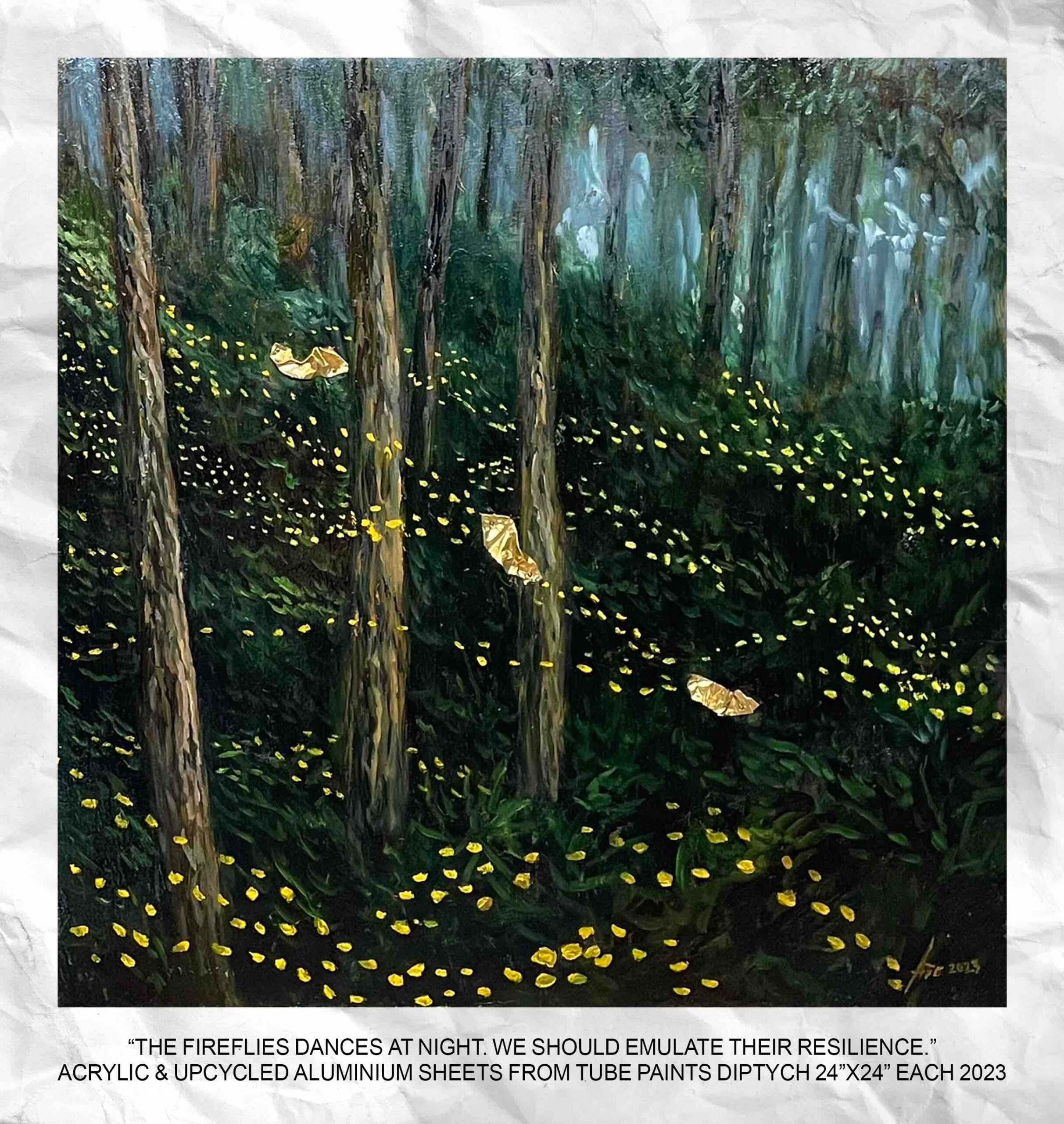Abe Orobia's Diptych "The Fireflies Dance At Night. We Should Emulate Their Resilience."
