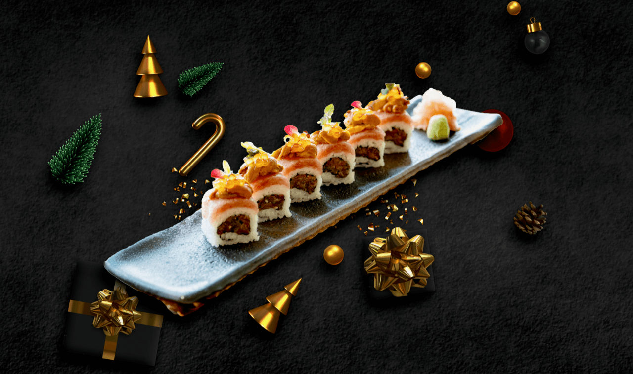 Yakumi's uni, ikura, negitoro, omiwagyu beef sushi roll