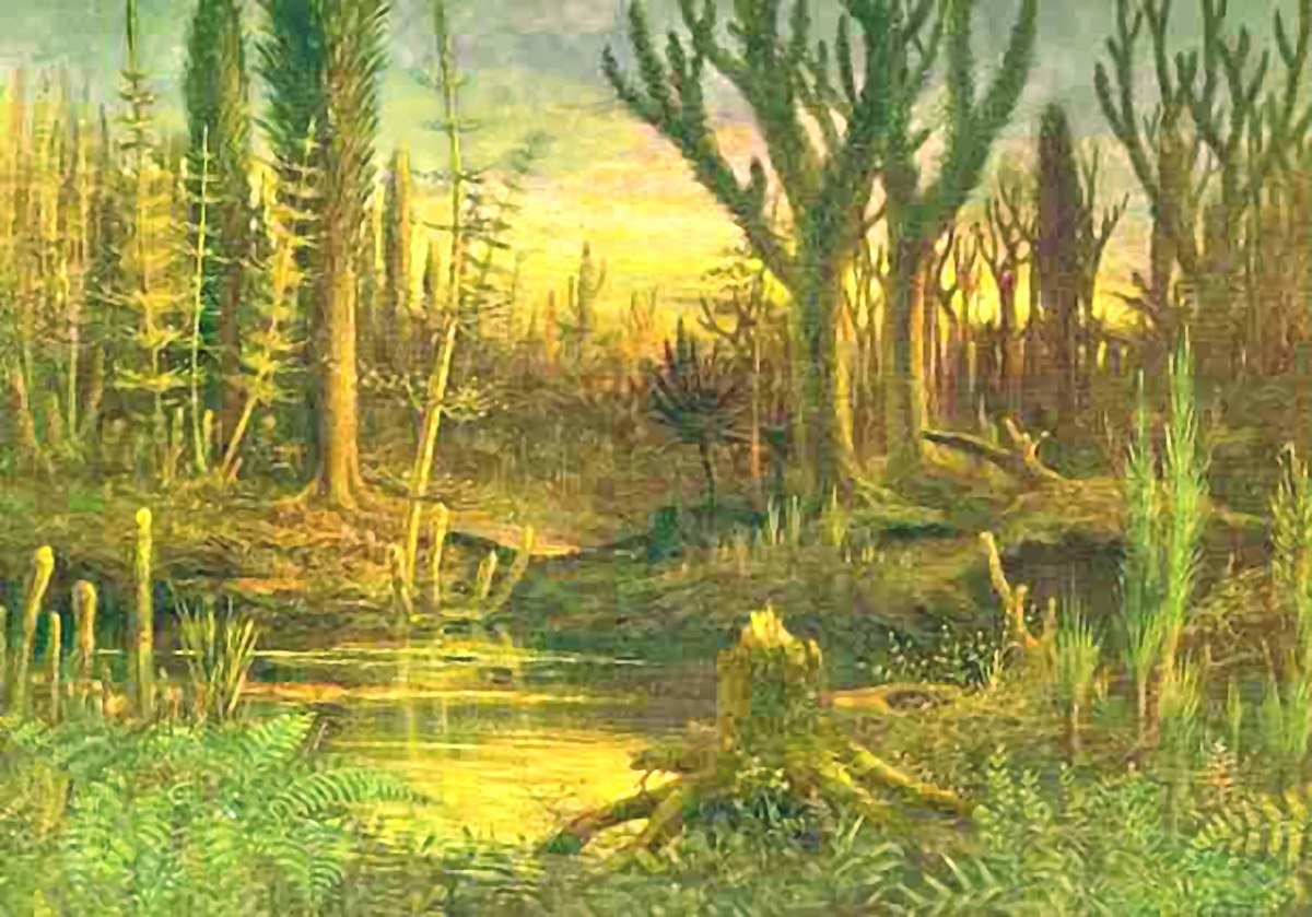 An artistic rendition of a Devonian-period forest by Eduard Riou (1838-1900)