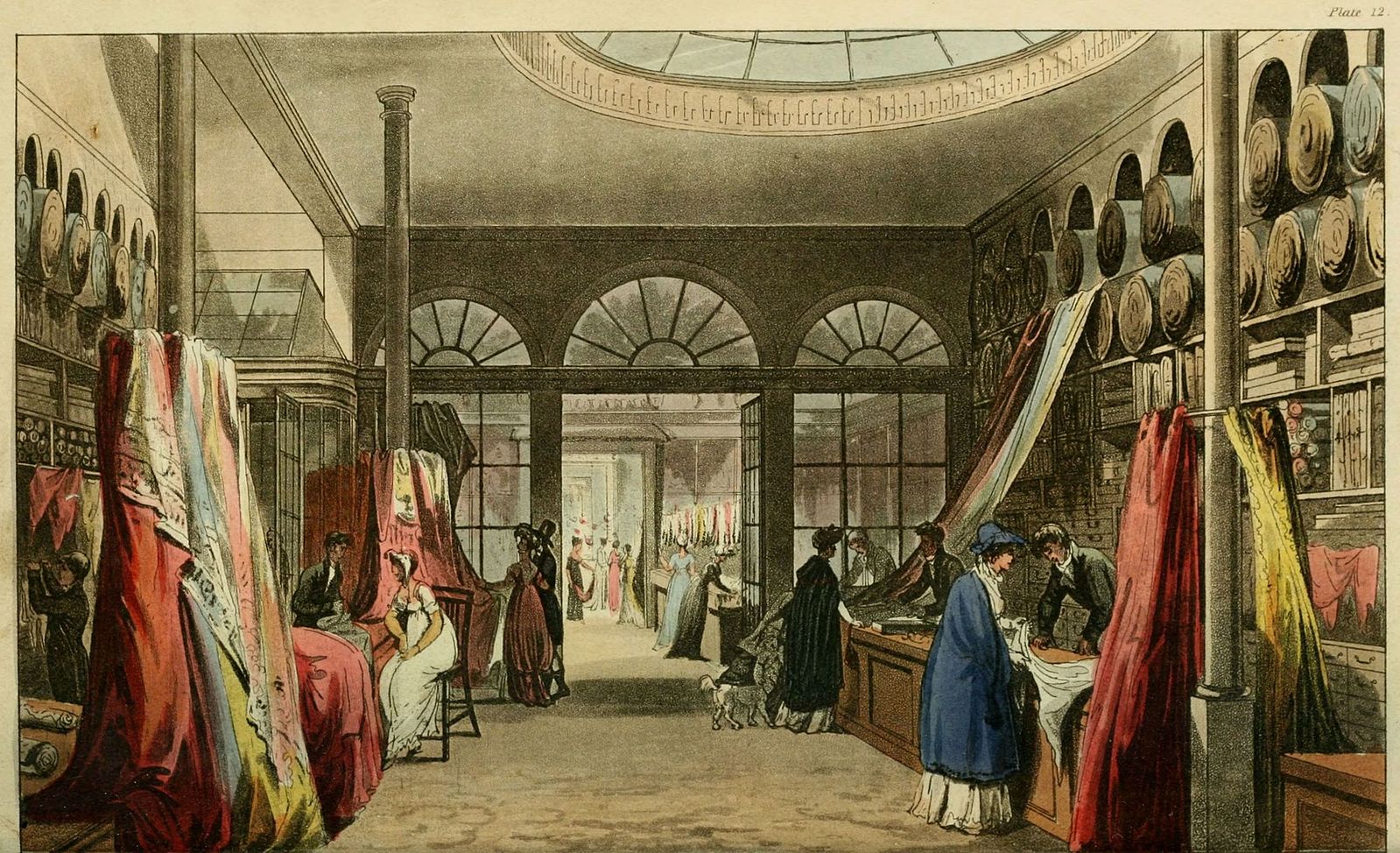 An 1809 illustration show the inside of the Harding, Howell & Co’s Grand Fashionable Magazine premises