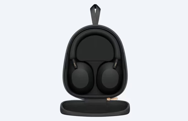 The black Sony WH-1000XM5 headphones in their case