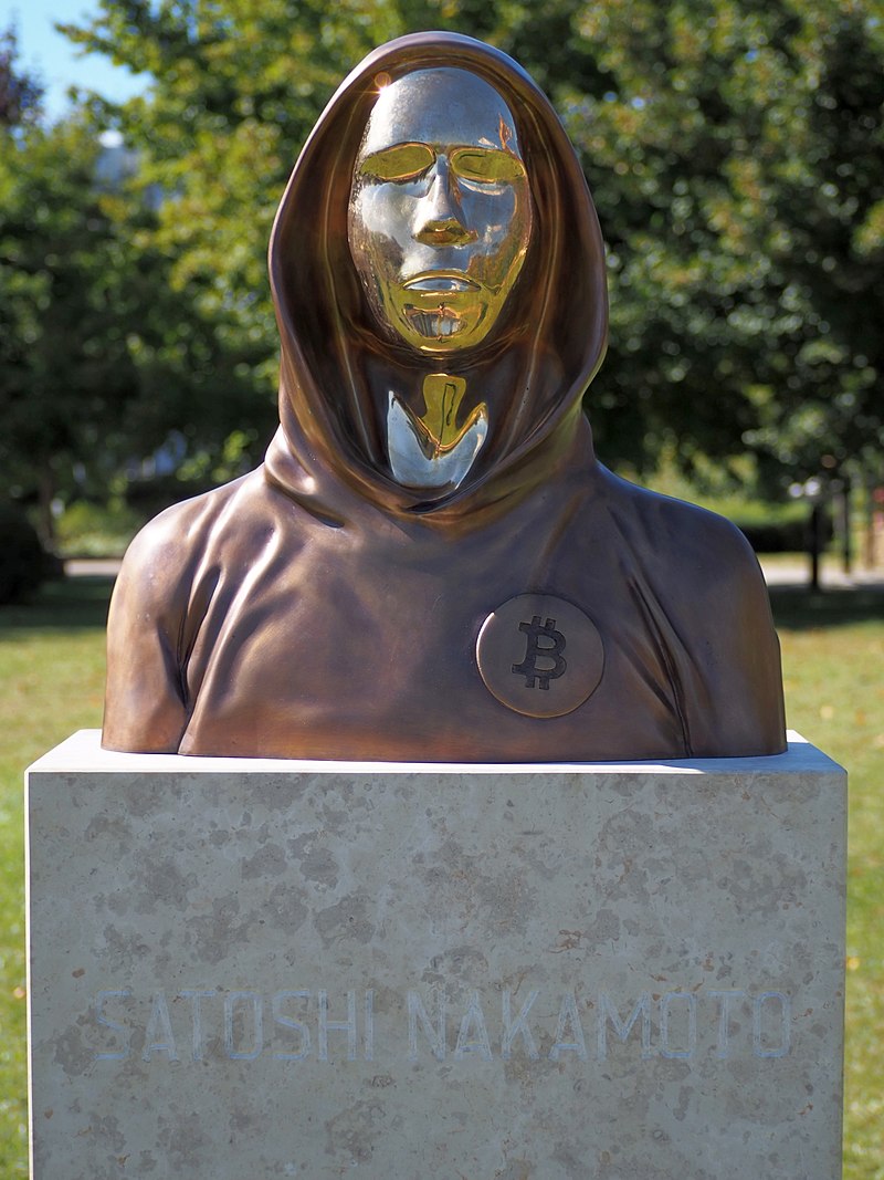 A statue of mysterious Bitcoin creator Satoshi Nakamoto by Tamás Gilly and Réka Gergely, which stands in Budapest’s Graphisoft Park