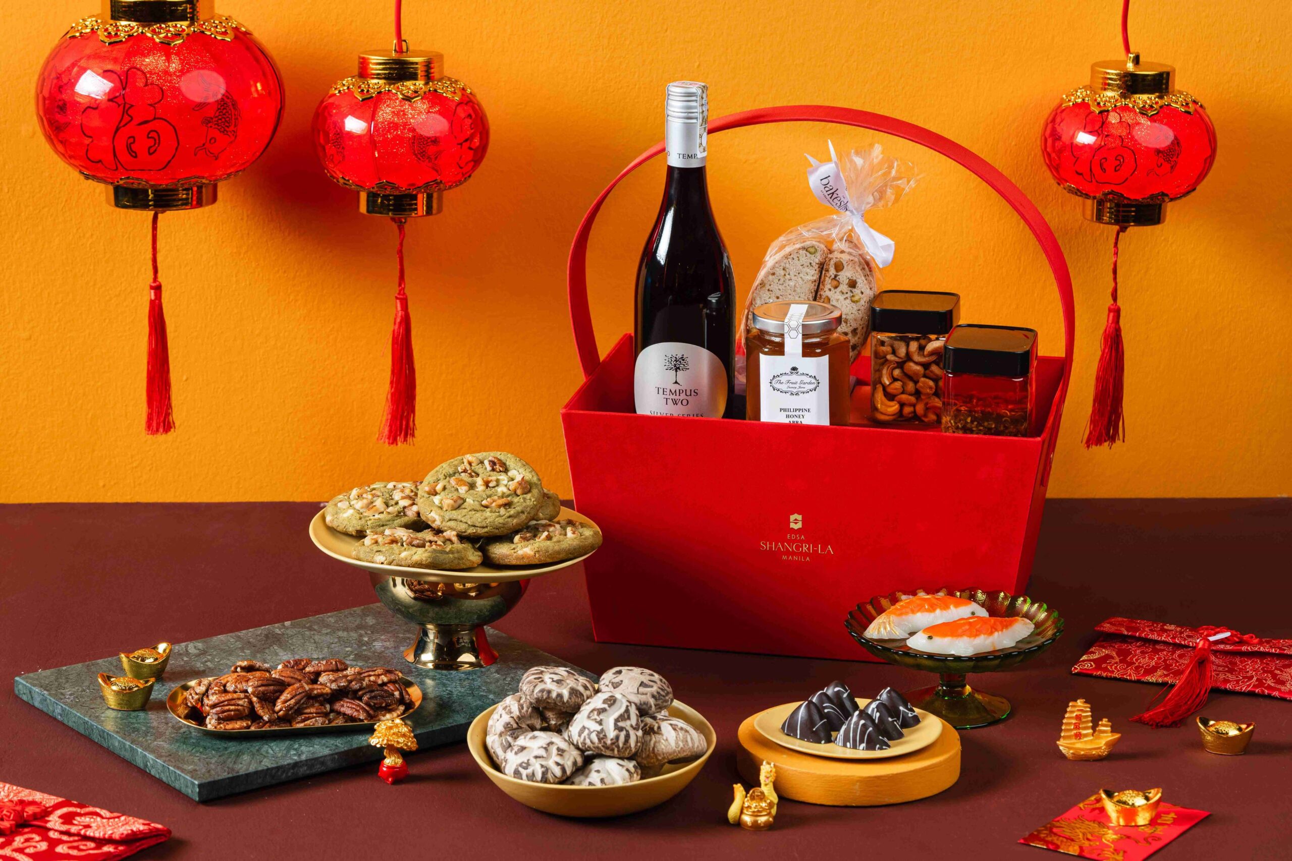 The Bakeshop's Fortune & Prosperity Hamper is filled with gourmet treats and symbolic treasures