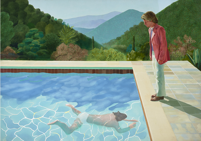 As opposed to “California,” “Portrait of an Artist (Pool with Two Figures)” features a more naturalistic style