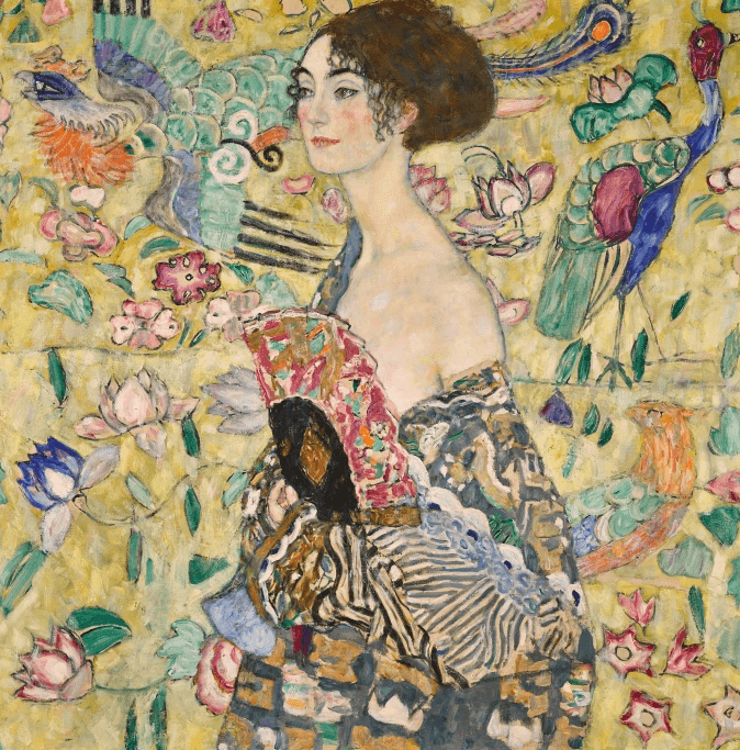 Both  “Lady with a Fan” and “Portrait of Fräulein Lieser” showcase the art style Klimt employed in his later years before his untimely passing