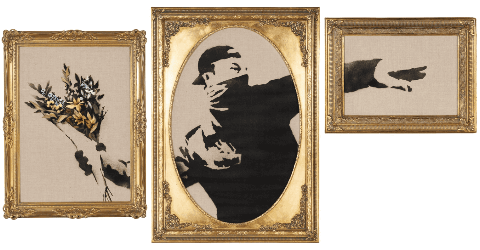 Banksy’s “Flower Thrower Triptych” valued between $1 million to $1.5 million becomes part of Christie’s Sir Elton John’s Collection.