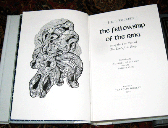 An edition of Tolkein’s “The Fellowship of the Ring” featuring one of the queen’s illustrations