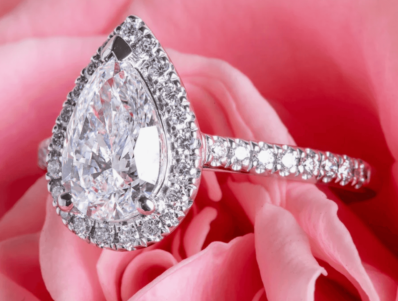 A stunning 1.58-carat pear-shaped engagement ring