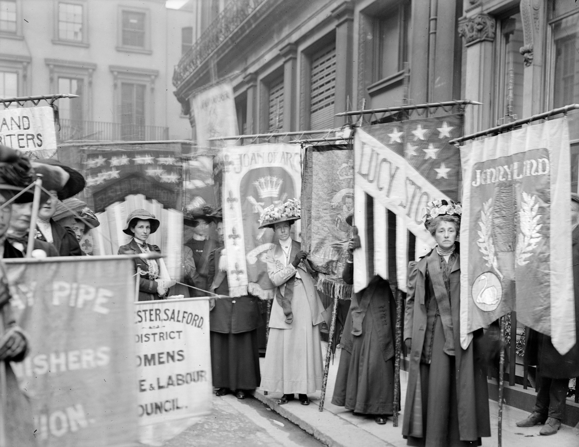 Suffragettes taking part in a pageant by the National Union of Women’s Suffrage Societies, June 1908