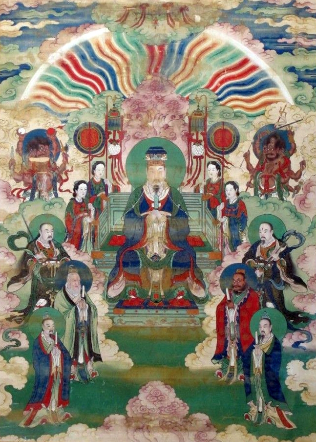 An ink on silk painting of the Jade Emperor and Heavenly Kings
