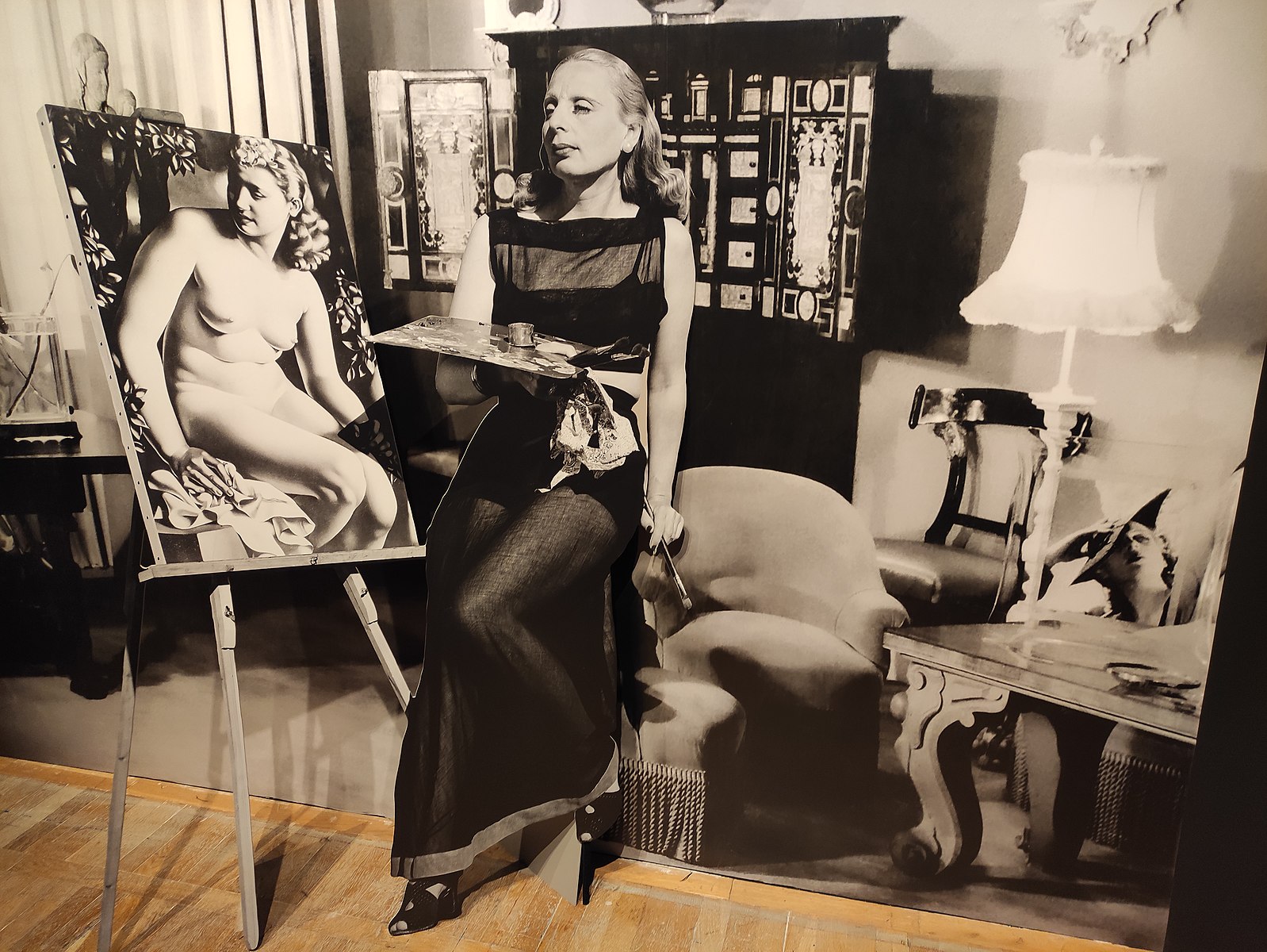 A photo collage display of Tamara de Lempicka in the Museum Narodowe, Kraków, Poland