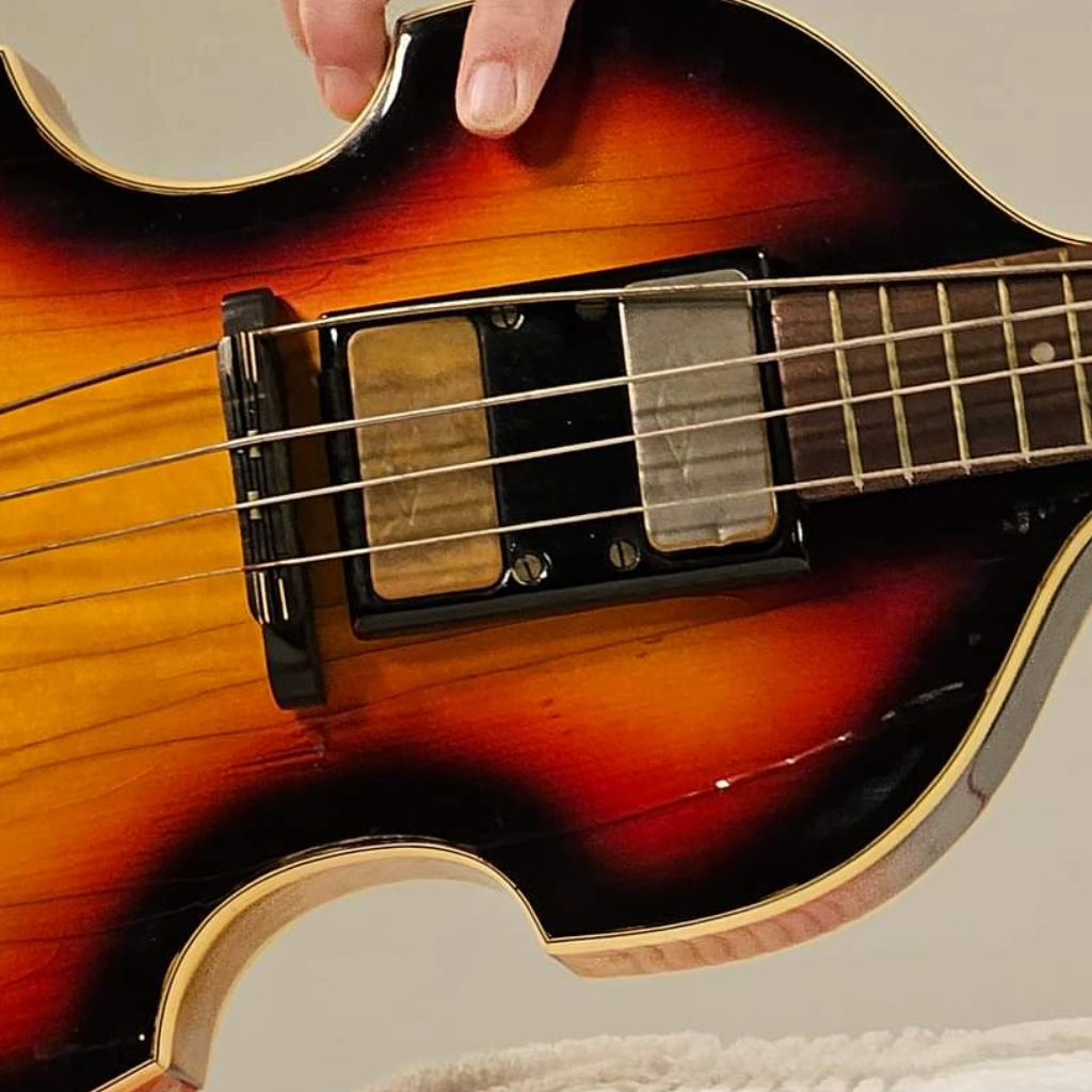 Close-up of the stolen bass of Paul McCartney