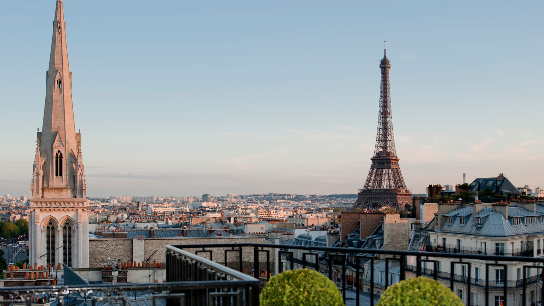 Four Seasons Hotel George V overlooks views of the Eiffel Tower.