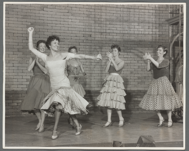 Chita Rivera and the Shark girls perform “America” in the 1957 production of West Side Story