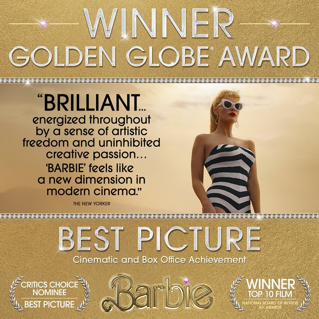 Barbie film won the new Golden Globe awards for Cinematic and Box Office Achievement
