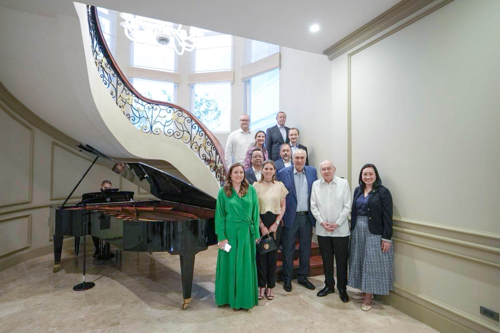 Top Row (L-R): H.E. Juha Markus Pyykkoe (Finland), H.E. Marat Pavlov (Russia); 3rd Row (L-R): H.E. Marie Fontanel (France), H.E. Niyazi Evren Akyol (Türkiye); 2nd Row (L-R): H.E. Huang Xilian (China), H.E. Alvaro Domingo Jara Bucarey (Chile); Bottom Row (L-R): Social Secretary Bianca Cristina C. Zobel, Ms. Elizabeth Eder Zobel de Ayala, H.E. Saleh As'ad Saleh Mohammad (Palestine), H.E. Jose Manuel G. Romualdez, Usec. Reichel P. Quiñones