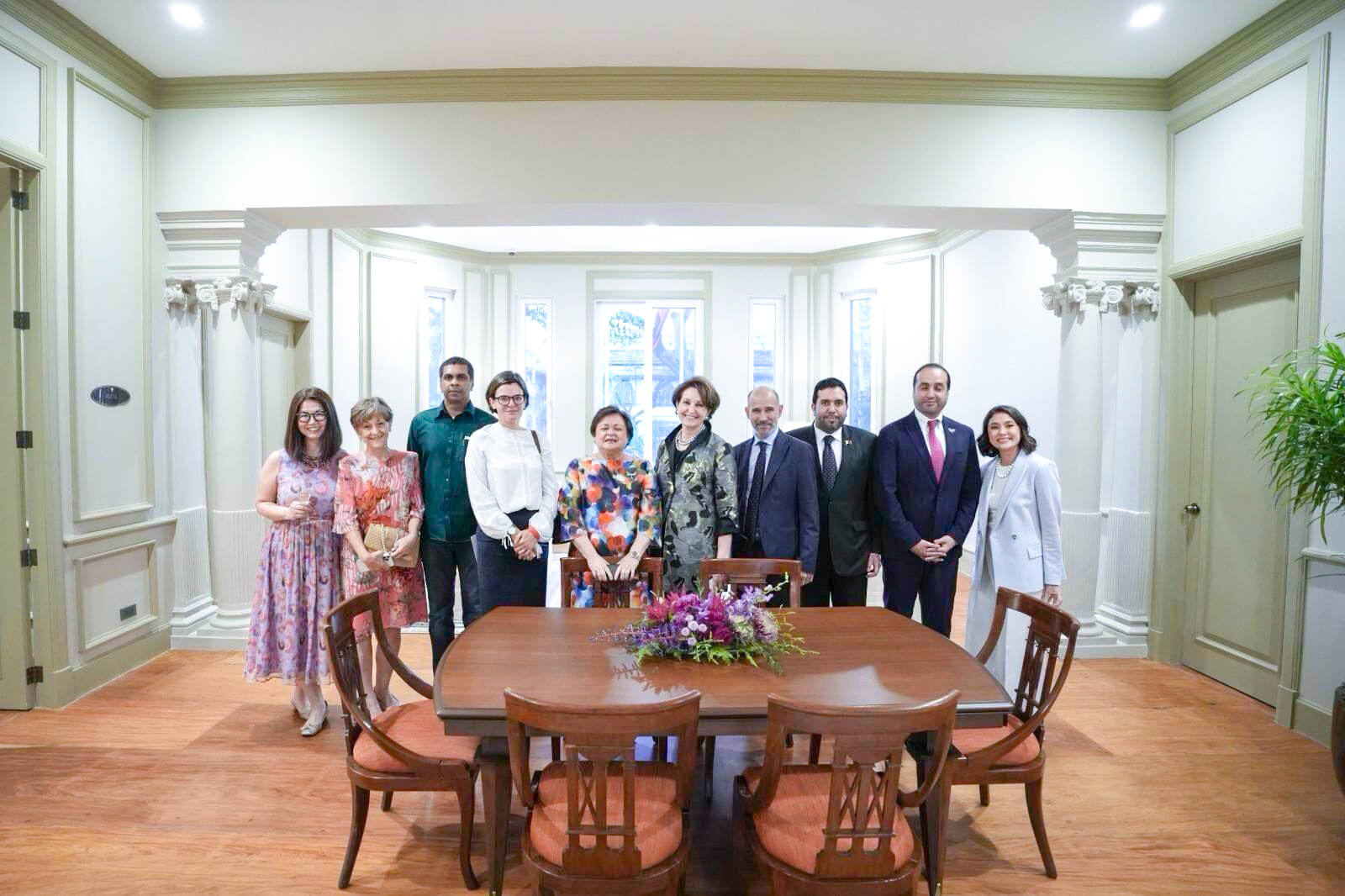 L-R: H.E. Hae Kyong Yu (Australia), H.E. Răduţa-Dana Matache (Romania), H.E. Chanaka Harsha Talpahewa (Sri Lanka), H.E. Laure Nicole Stephanie Beaufils (UK), Usec. Ma. Theresa P Lazaro, H.E. MaryKay Loss Carlson (USA), H.E. Miguel Utray Delgado (Spain), H.E. Ahmed Saad Nasser Abdullah Al-Homidi (Qatar), H.E. Mohamed Obaid Salem Alqataam Alzaabi (UAE), Deputy Social Secretary Bernardina Lourdes A. Tantoco