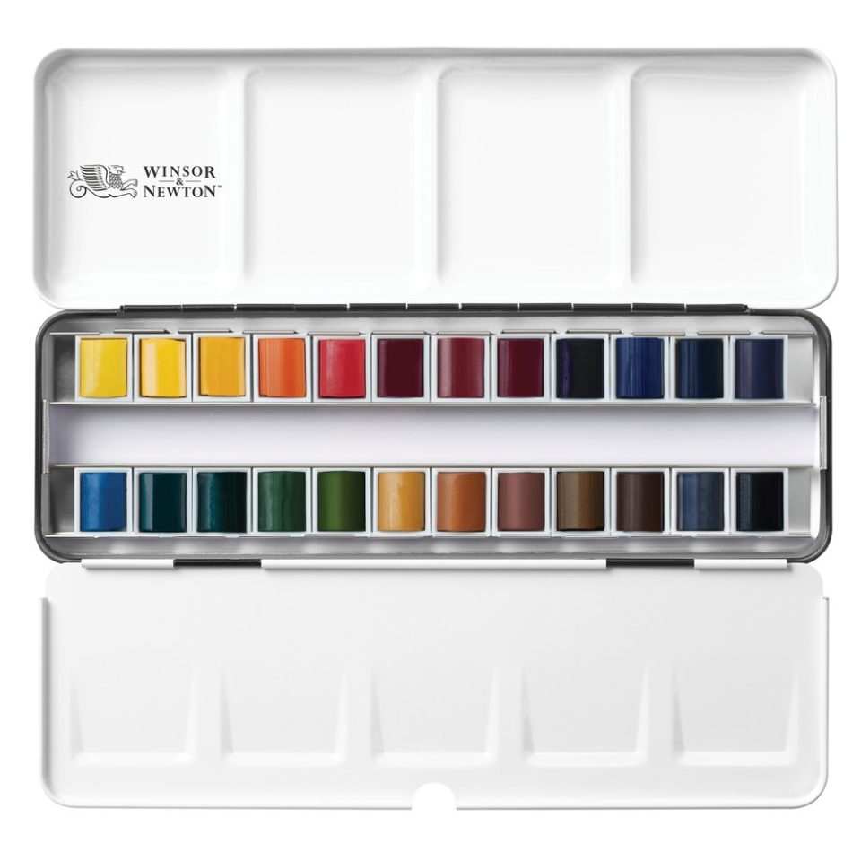 The Winsor & Newton Professional Watercolor Complete Travel Tin with 24 half pans