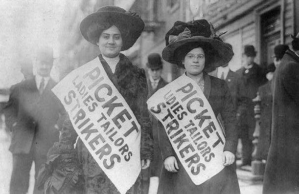 Two women strikers on picket line during a 1910 garment workers strike in New York City