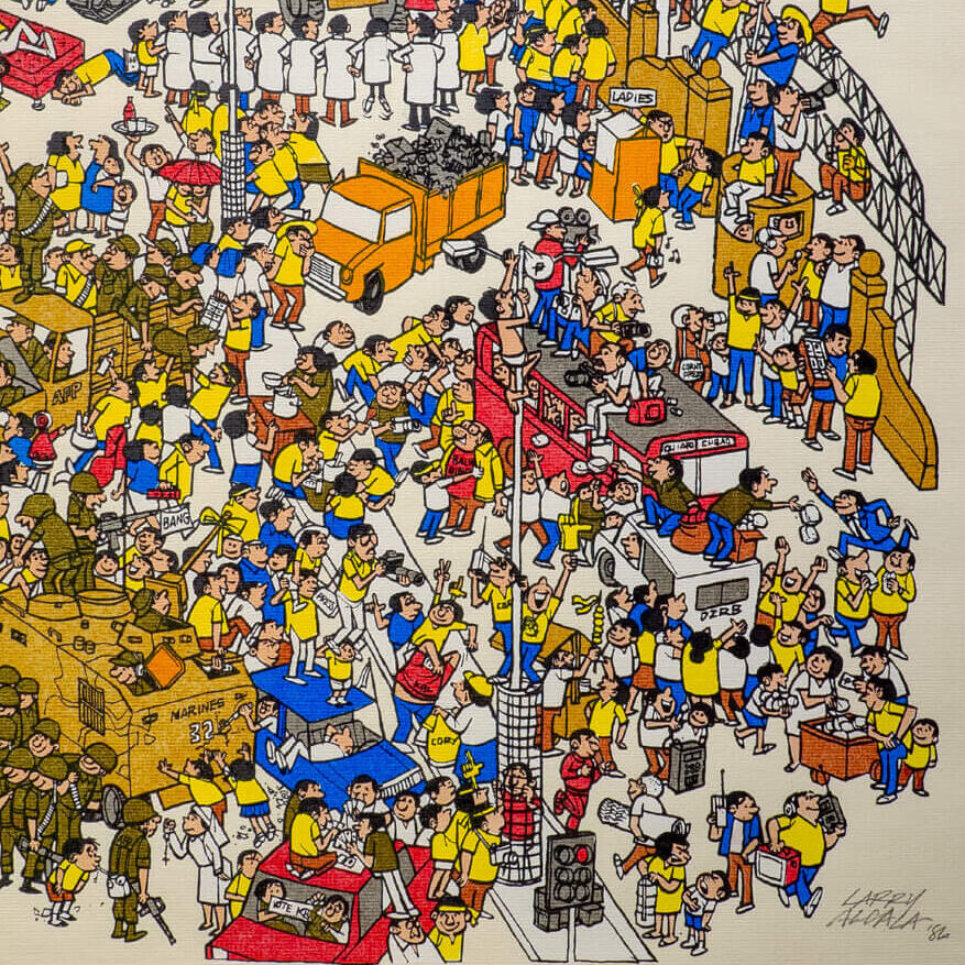 A close-up of Larry Alcala's "Peoples Power, EDSA, Cubao" (serigraph)