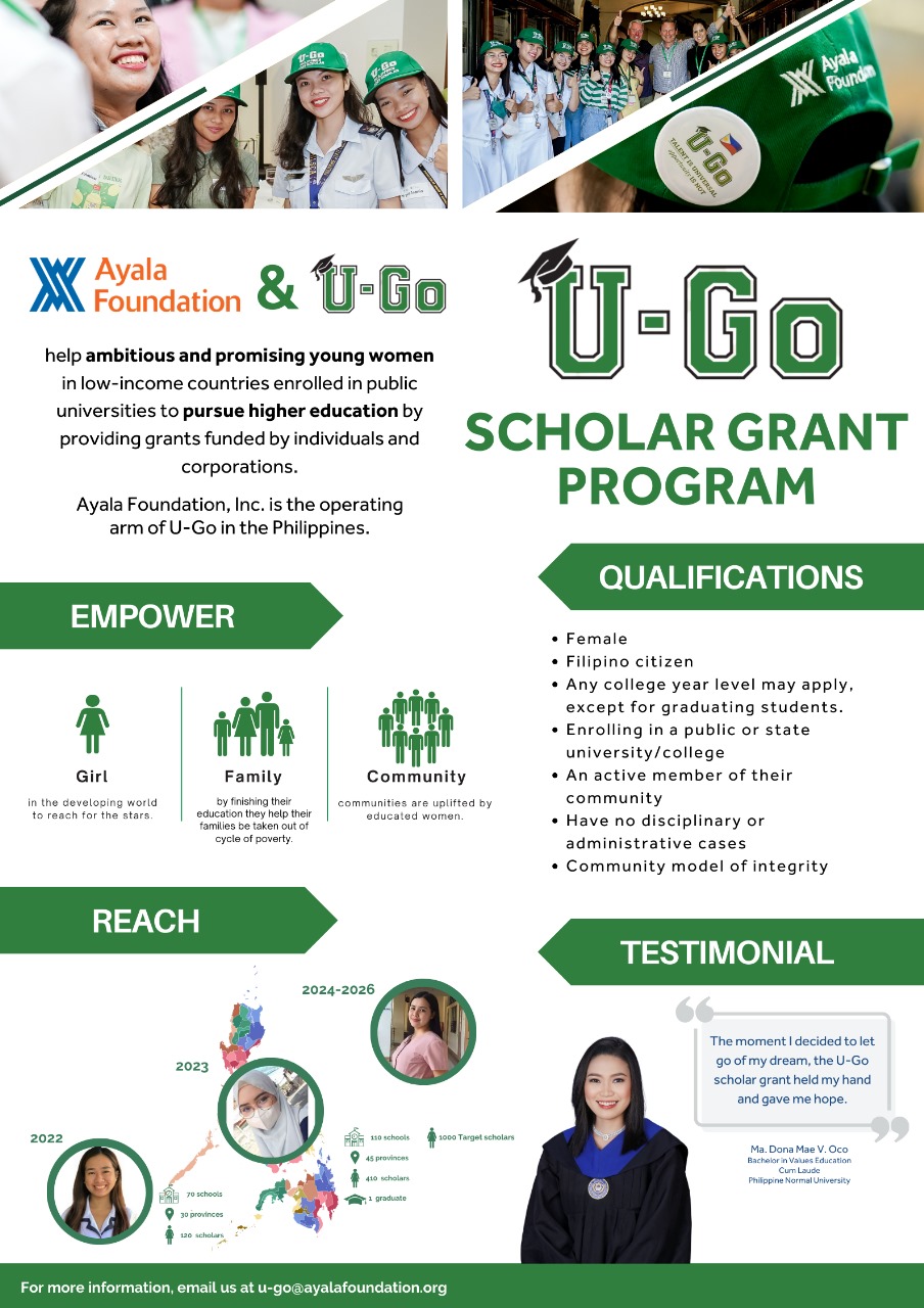 An infographic detailing U-Go's scholarship program in partnership with the Ayala Foundation