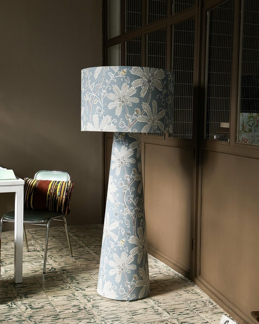 Solano Lamps dress their floor lamps with prints, patterns, and colors to suit their clients' individual tastes.