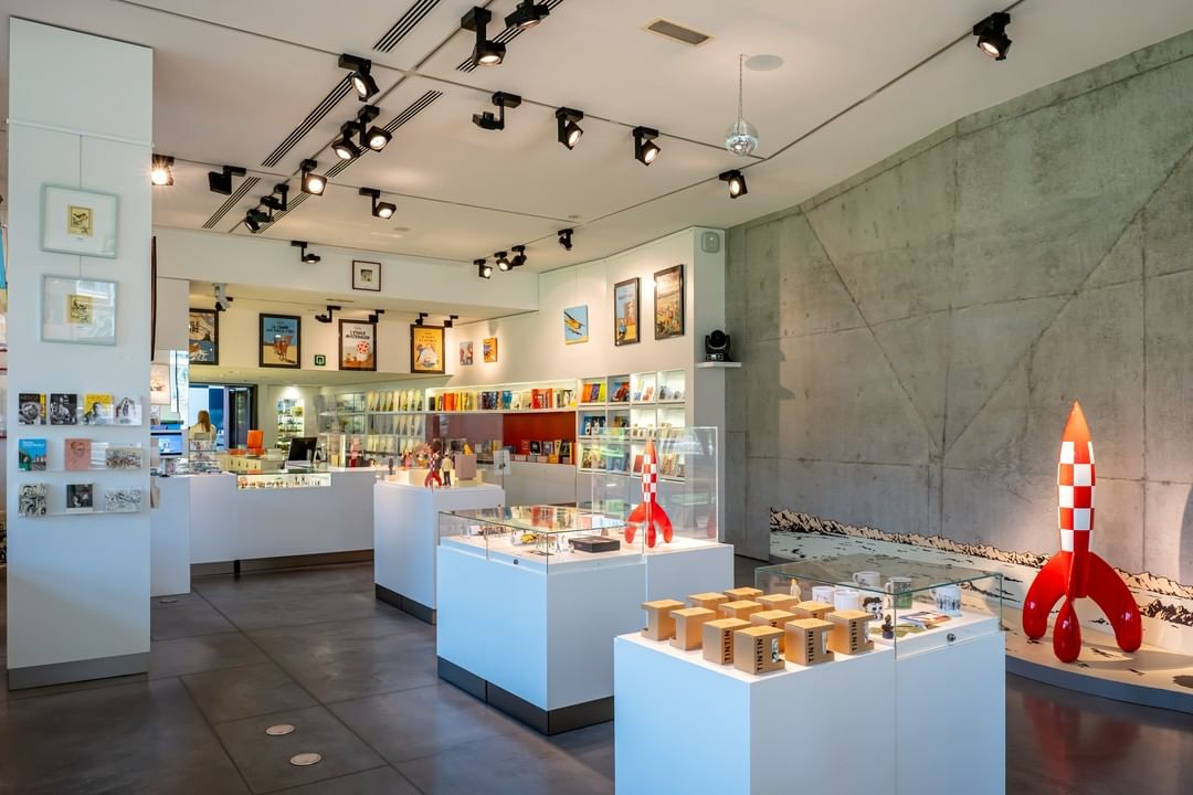 The Hergé Shop inside the museum and some of its souvenir items