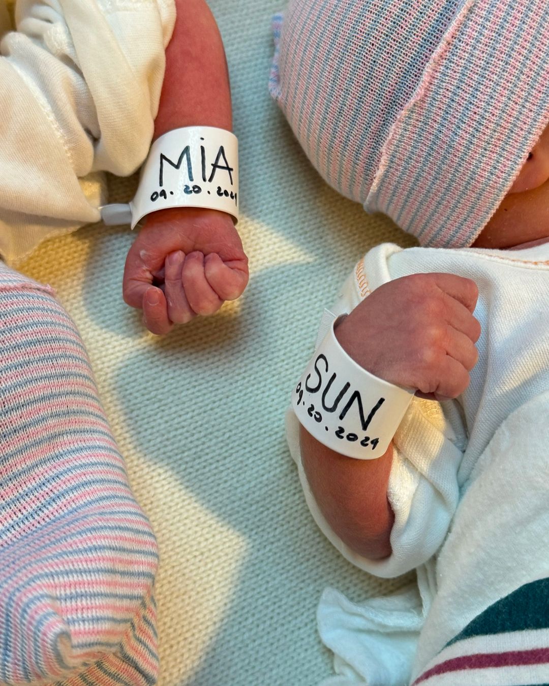 The picture Jacquemus shared on Instagram with the arms of his and his husband's newborn twins, Mia and Sun