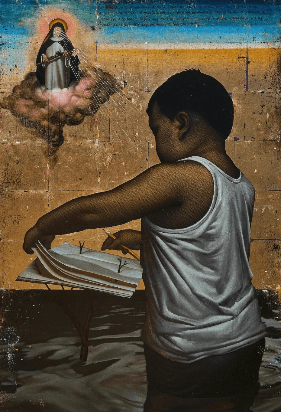 Ocula describes Leslie de Chavez as a Manila-born Filipino artist who delicately addresses sensitive topics such as imperialism, colonial history, and religion in his country. 