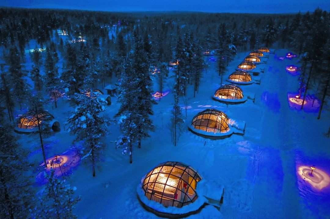 Kakslauttanen is an accommodation with glass igloos, enabling guests to look out the starry skies in the evening