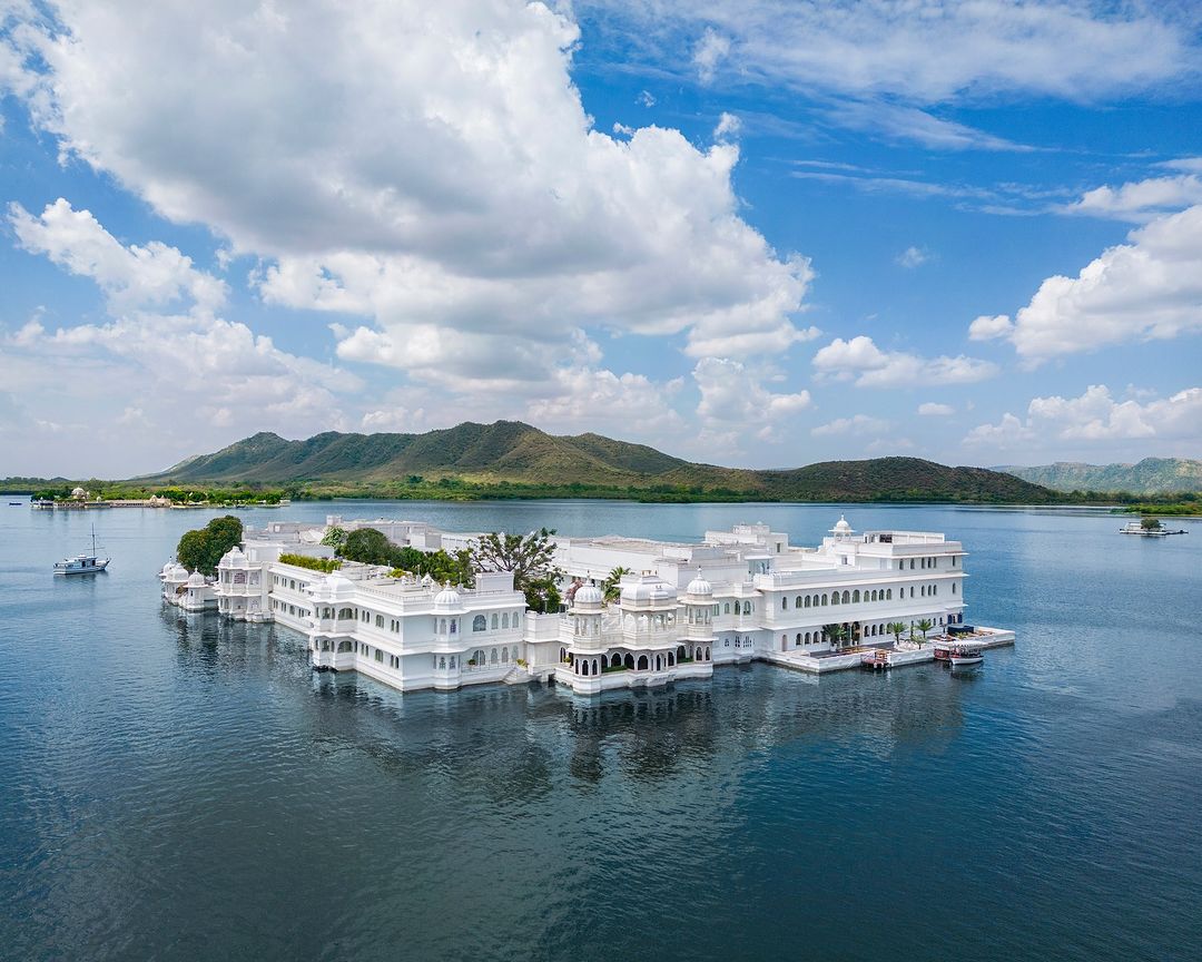 Taj Lake Palace floats in the middle of Lake Pichola in Udaipur, India