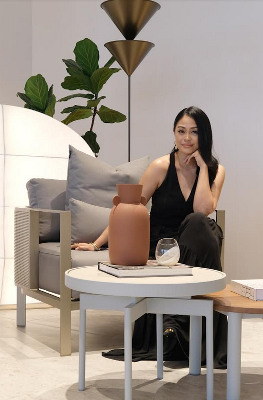 LEFT: Cyndi Fernandez-Beltran, the co-founder and principal designer of Moss Design House and also the current vice president of the Philippine Institute of Interior Designers designed “A Space to Come Together,” using brands like Dedon and Gandia Blasco. RIGHT: Ferdie Ong, Living Innovations general manager.