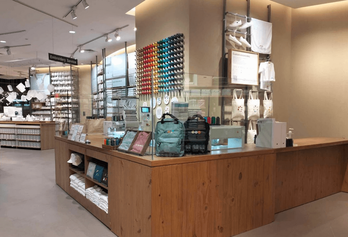 An Embroidery station at MUJI