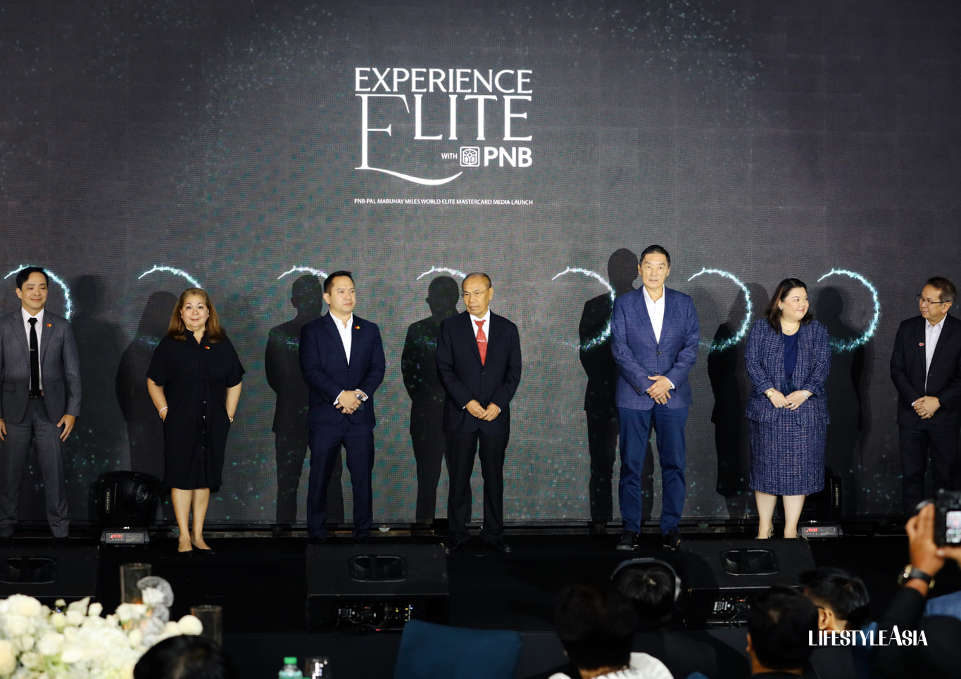 Key representatives of PNB, PAL, and Mastercard gather to unveil their latest and most prestigious credit card: Mike Miranda (Mastercard), Judith Marie Dayrit (Mastercard), Simon Calasanz (Mastercard), Florido Casuela (PNB), Edgar Cua (PNB), Celeste Marie Lim (PNB), and Atty. Carlos Luis Fernandez (PAL)