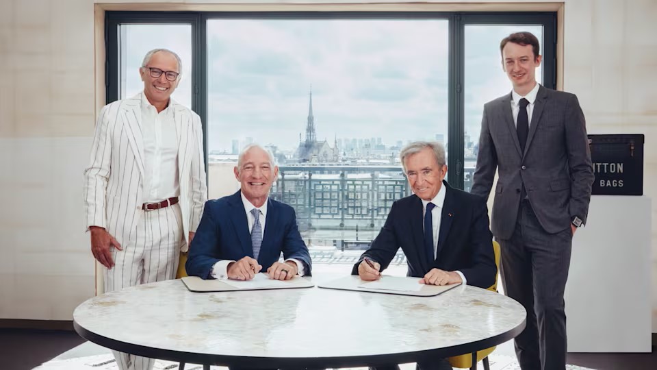 Stefano Domenicali, President & CEO of Formula 1; Greg Maffei, President & CEO, Liberty Media;  Bernard Arnault, Chairman & CEO of LVMH Group; and Frédéric Arnault, CEO of LVMH Watches