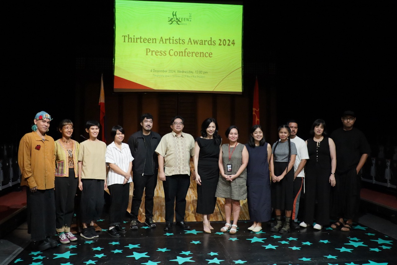 13 Artists Awardees of 2024 with CCP president Kaye Tinga, CCP vice president and artistic director Dennis Marasigan, and CCP VAMD OIC Rica Estrada-Uson