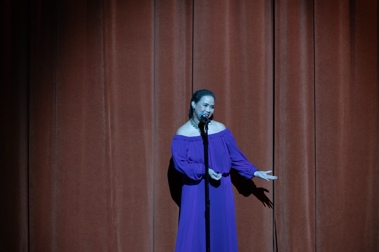  Kathleen Liechtenstein delivers an inspiring speech before the show, honoring the legacy of Ballet Philippines co-founder Eddie Elejar (right), whose vision played a pivotal role in the company’s history