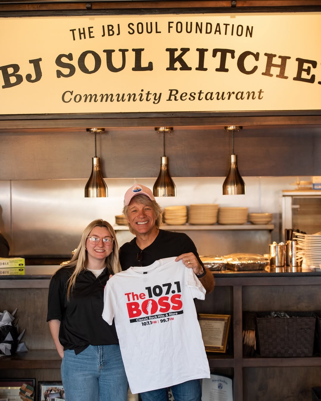 Jon Bon Jovi and his staff at the Jon Bon Jovi Soul Kitchen celebrities