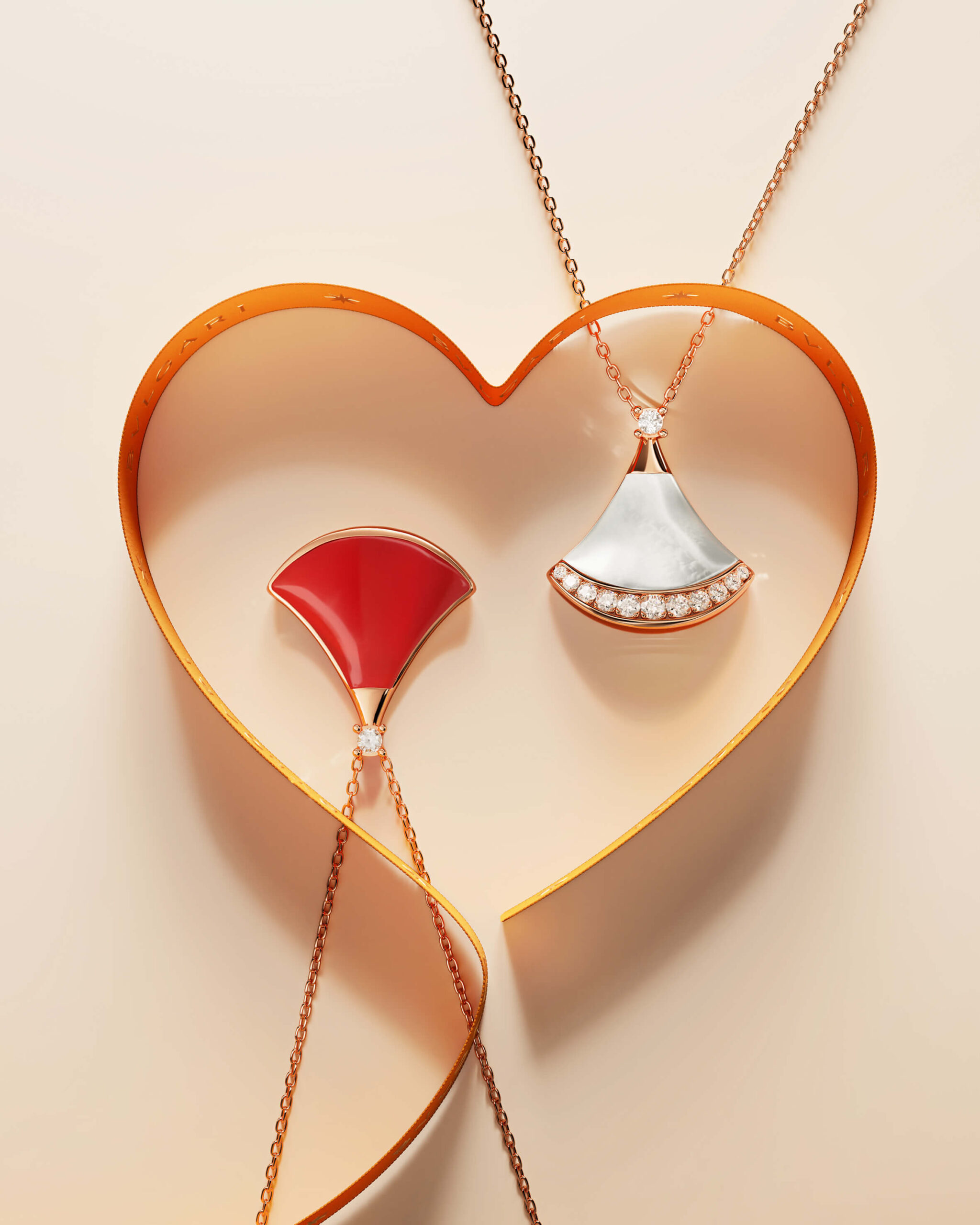 Bulgari Divas' Dream pendant necklaces with a heart ribbon decoration